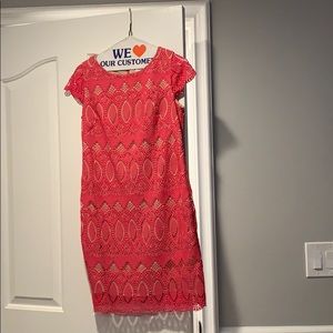 Eliza J pink and tan lace dress
